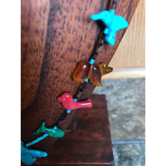 Vtg Zuni Fetish Necklace Native American Hand Carved Turquoise Thunderbird - Picture 9 of 10